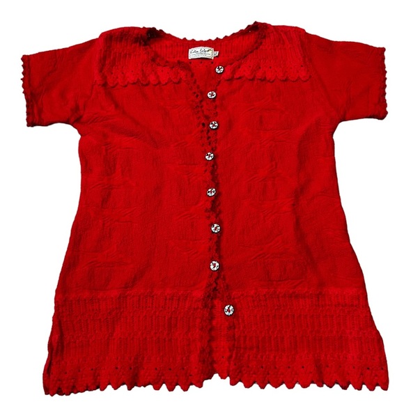 cotton salsa Sweaters - COTTON SALSA red hand loomed short sleeve knit cardigan XL